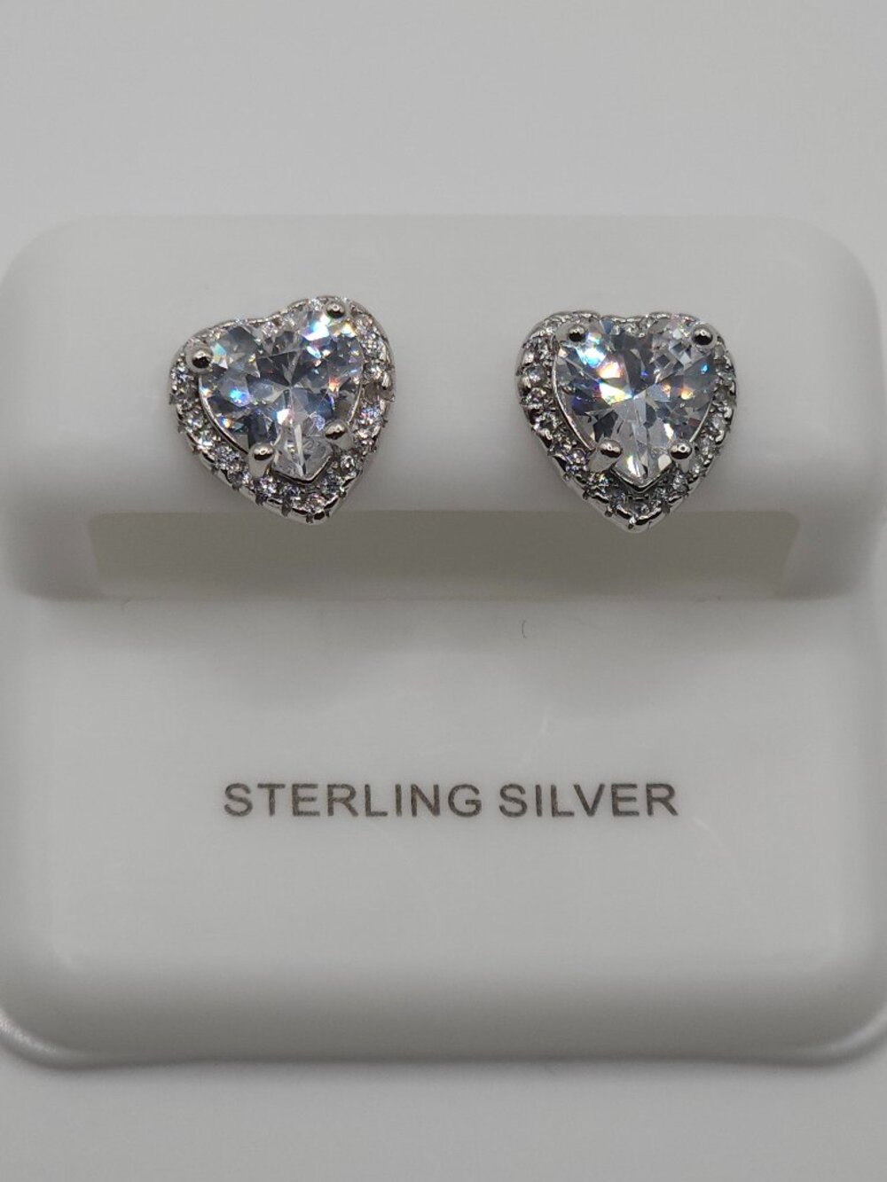 925 Sterling Silver Heart Halo Stud Earrings Premium AAA CZ Sparkle